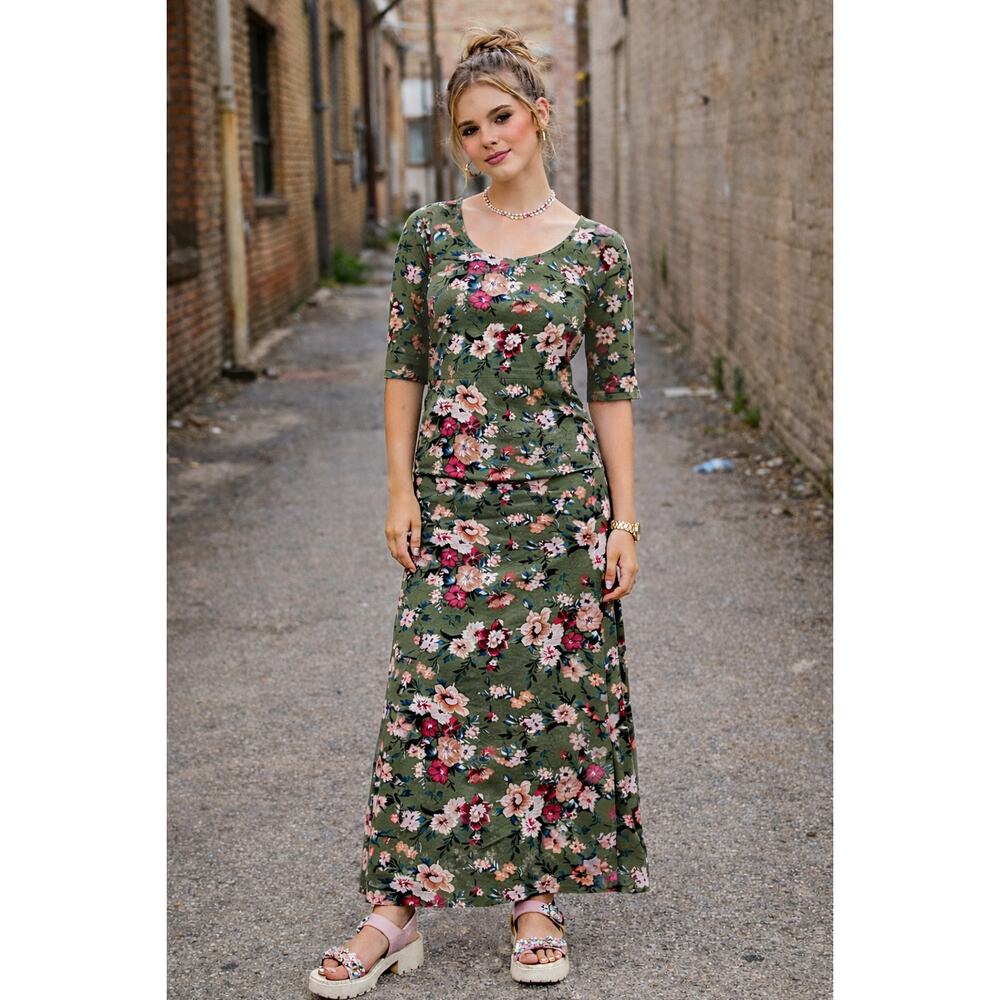 Bongo‎ Y2K Green Floral Two-Piece Skirt Set Size Large Scoop Neck Maxi Skirt